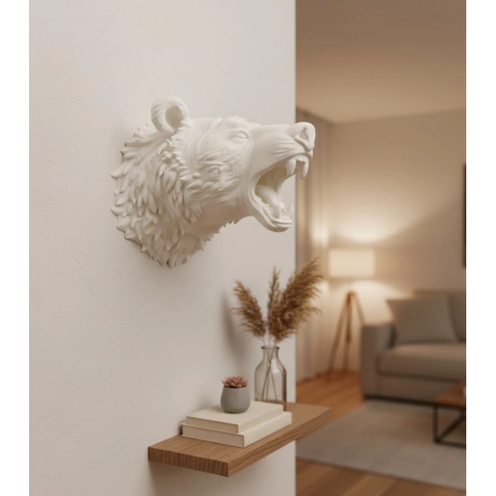 BFS Özel Tasarım Beyaz Ayı Duvar Aksesuarı 3D Dekoratif Heykel 25x19 cm
