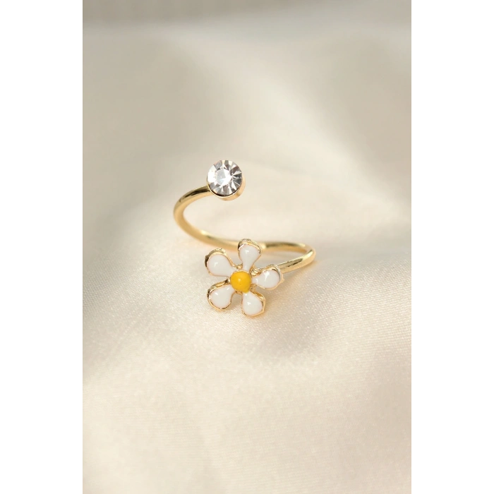 BFS Papatya Tasarımlı Zirkon Taşlı Ayarlanabilir Yüzük