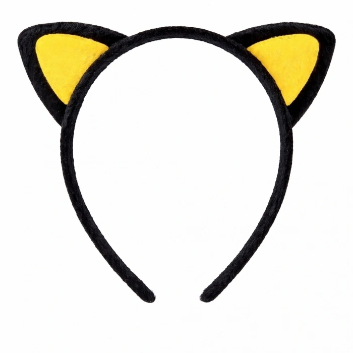 BFS Peluş Kedi Kulak Taç Sarı Siyah – Çocuk Parti  Kostüm Tacı
