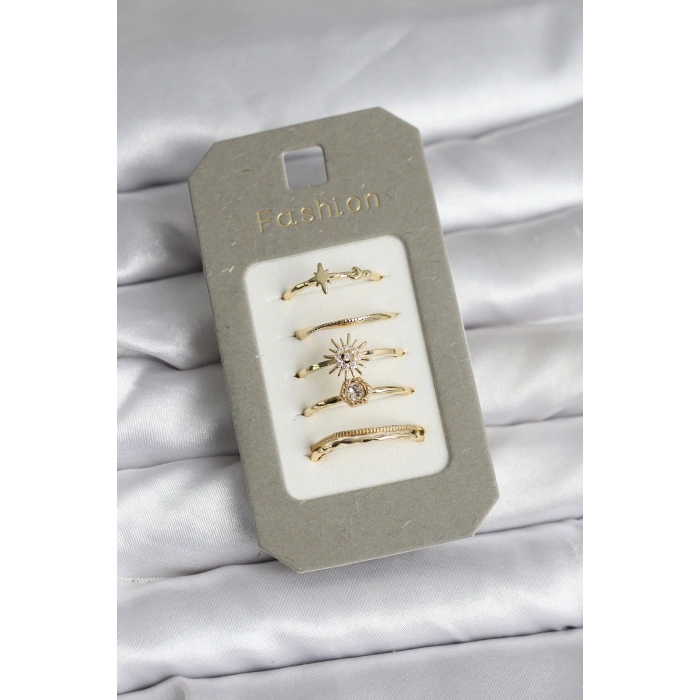 BFS Pirinç Gold Renk 5li Yüzük Seti