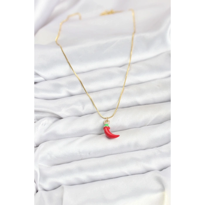 BFS Pirinç Gold Renk Kırmızı Kapya Biber Model Kadın Kolye