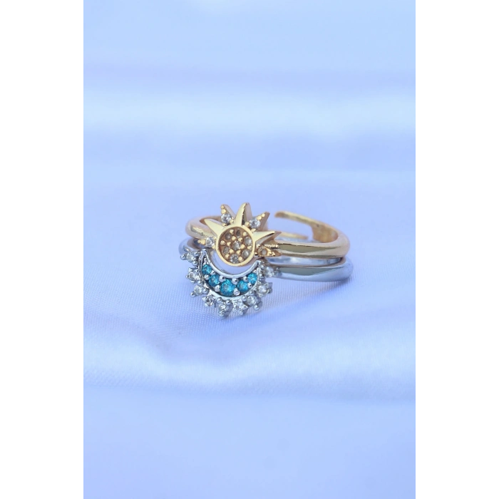 BFS Pirinç Zirkon Taşlı 2li Ayarlanabilir Arkadaş Yüzüğü