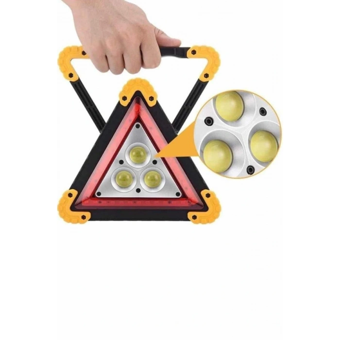 BFS Reflektör Güneş Panelli Solarlı Şarjlı Üçgen Işıklı Trafik Reflektör Fener