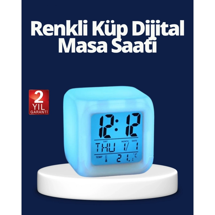 BFS Renk Değiştiren LED Alarmlı Dijital Küp Masa Saati