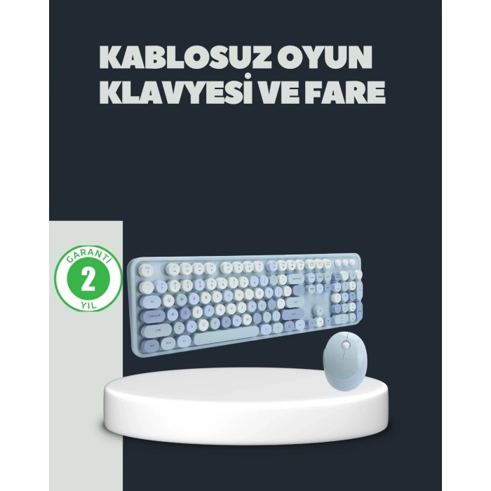 BFS Retro Daktilo Stilli Kablosuz Klavye Mouse Seti – Sessiz ve Şık