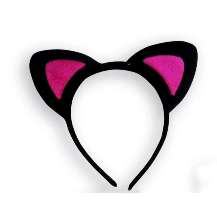 BFS Sevimli Kedi Kulak Pofuduk Kedi Taç Siyah İçi Şeker Fuşya Renk 17x15 Cm