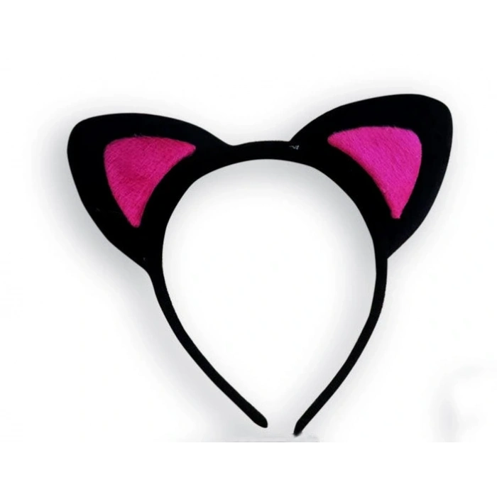 BFS    Sevimli Kedi Kulak Pofuduk Kedi Taç Siyah İçi Şeker Pembe Renk 17x15 cm