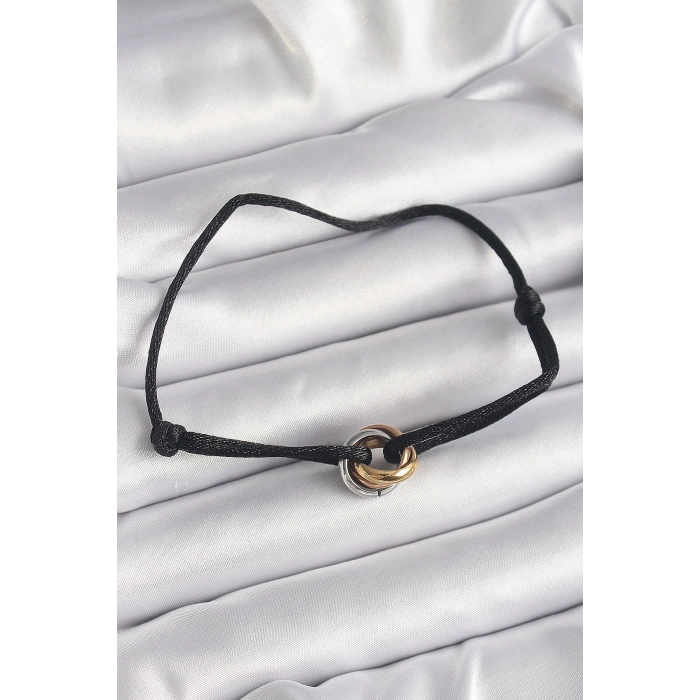 BFS Siyah Renk İpli Asansörlü Mix Renk Çelik Halka Model Kadın Bileklik