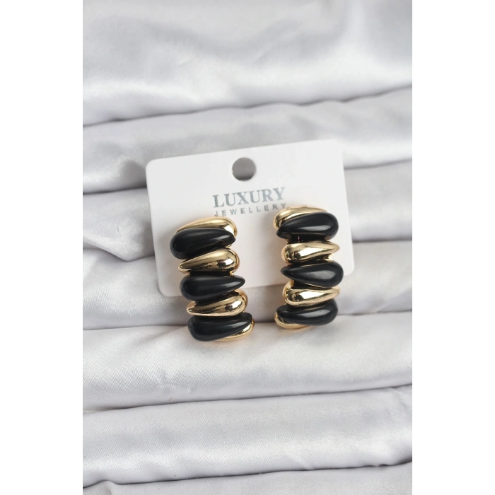 BFS Siyah Renk Pirinç Vintage Kadın Küpe