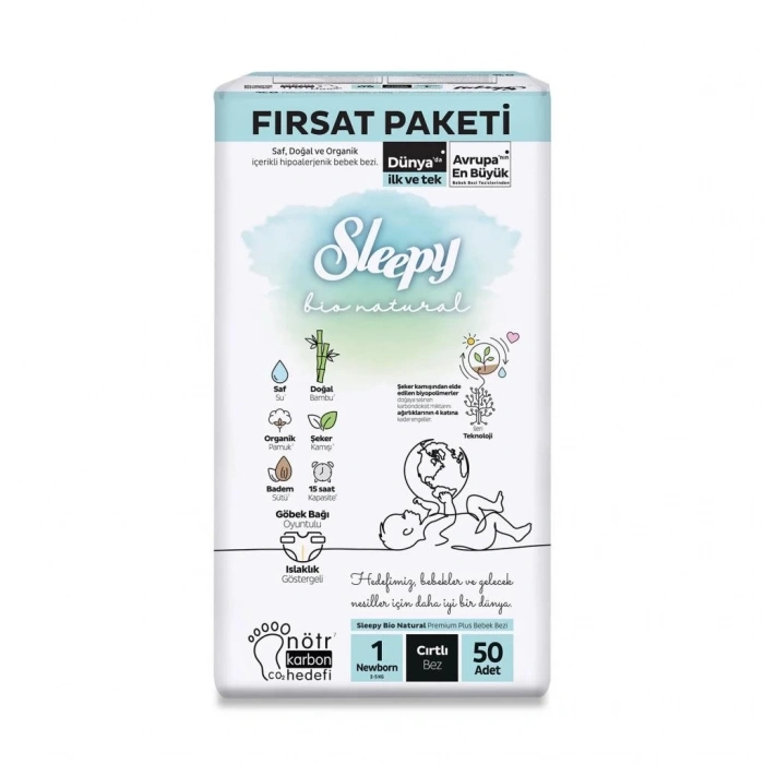 BFS   Sleepy Bio Natural Bebek Bezi Fırsat Paketi 1 Beden 50 Adet