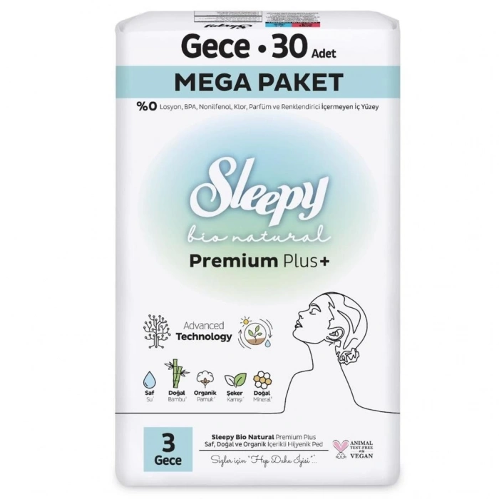 BFS   Sleepy Bio Natural Premium Plus Mega Gece Ped 30 Adet