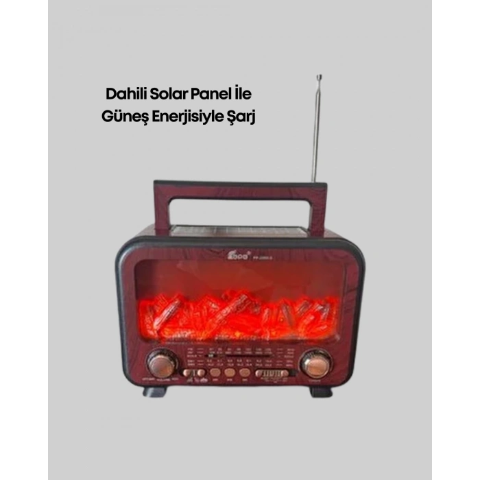BFS Solar Şarjlı Şömine Işıklı Bluetooth Hoparlör – Radyo, USB, TF Kart Destekli
