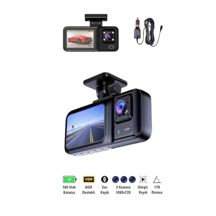BFS Sürüş ve Park Halinde Kesintisiz Güvenlik İçin 3 Kameralı Profesyonel Dashcam