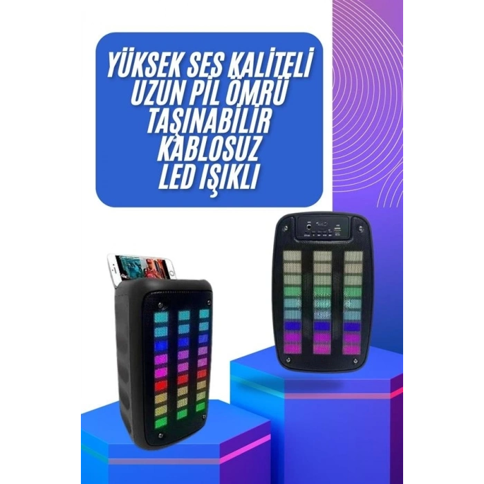 BFS Taşınabilir 6.5 inç LED Bluetooth Kareoke Hoparlör RGB Işıklı Radyolu