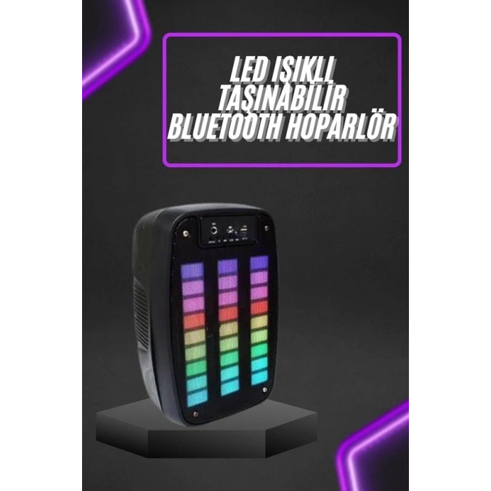BFS Taşınabilir 6.5 inç LED Bluetooth Kareoke Hoparlör RGB Işıklı Radyolu
