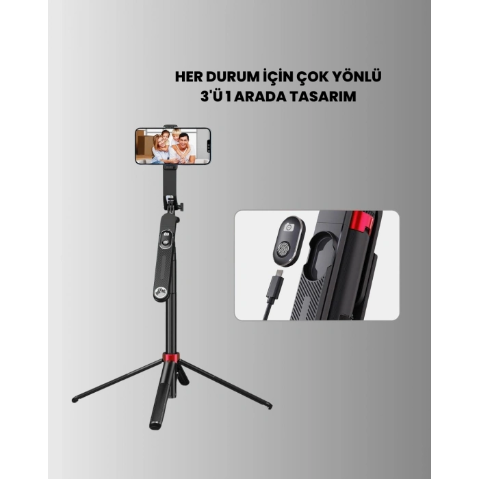 BFS Taşınabilir Tripod ve Selfie Çubuğu Vlog ve Video Çekimi