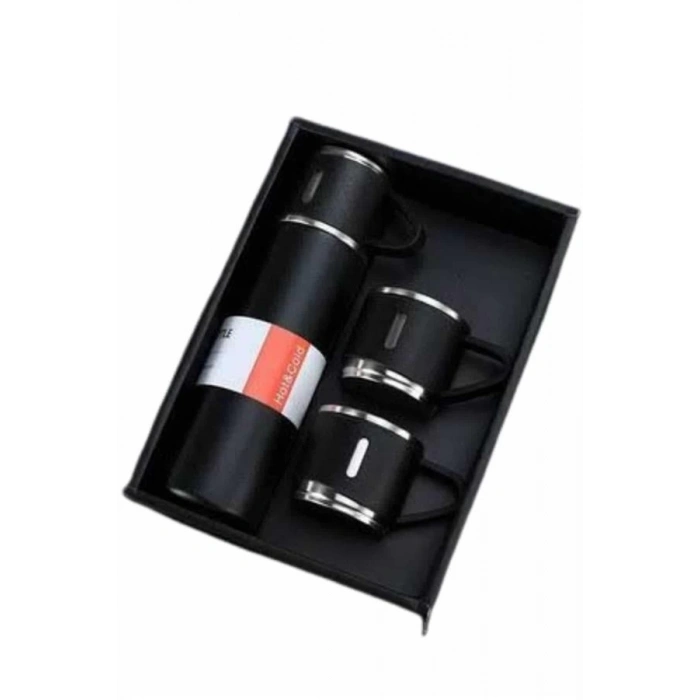 BFS Termos Seti Paslanmaz Çelik 3 Bardaklı Vakumlu Termos Set 500 Ml 12 Saate Kadar Isı Koruma