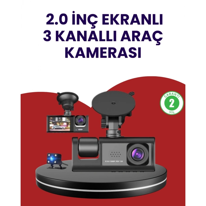 BFS Üç Kameralı Araç Kamerası | Full HD 1080P Ön + HD İç/Arka