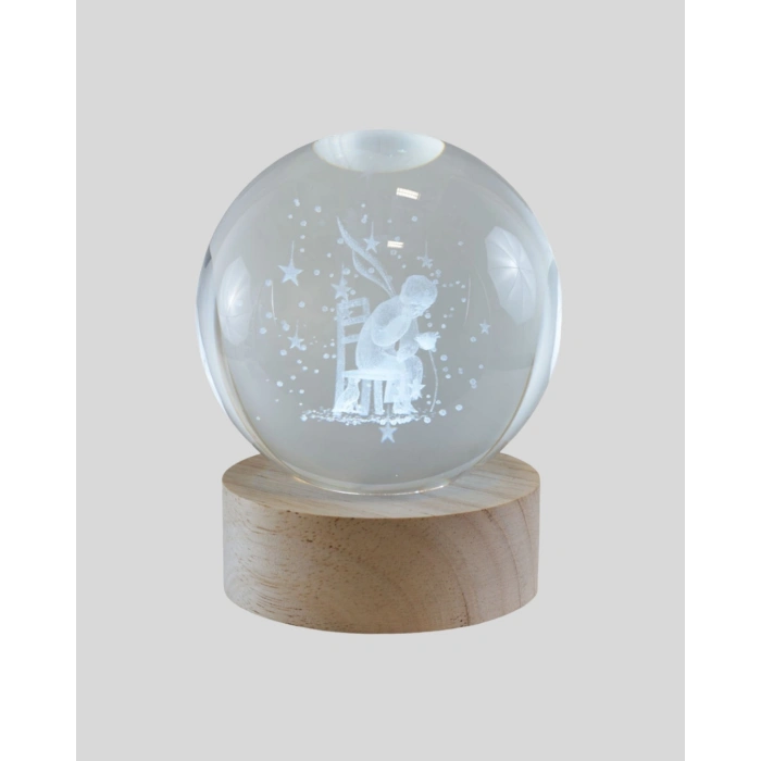 BFS USB’li Küçük Prens Işıklı Cam Küre Ahşap Altlıklı Dekoratif Lamba