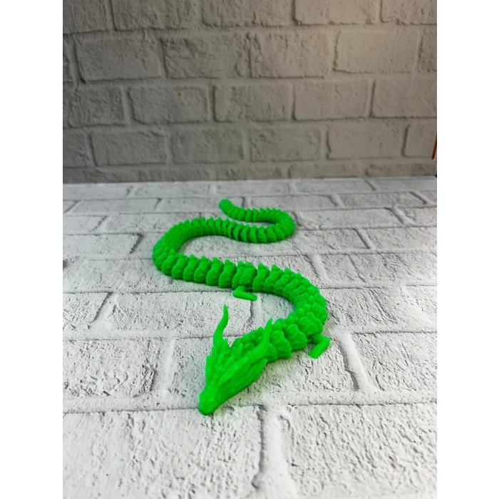 BFS Yeşil Hareketli Ejderha Figürü Esnek Gövdeli Fantastik Dekor 60 cm