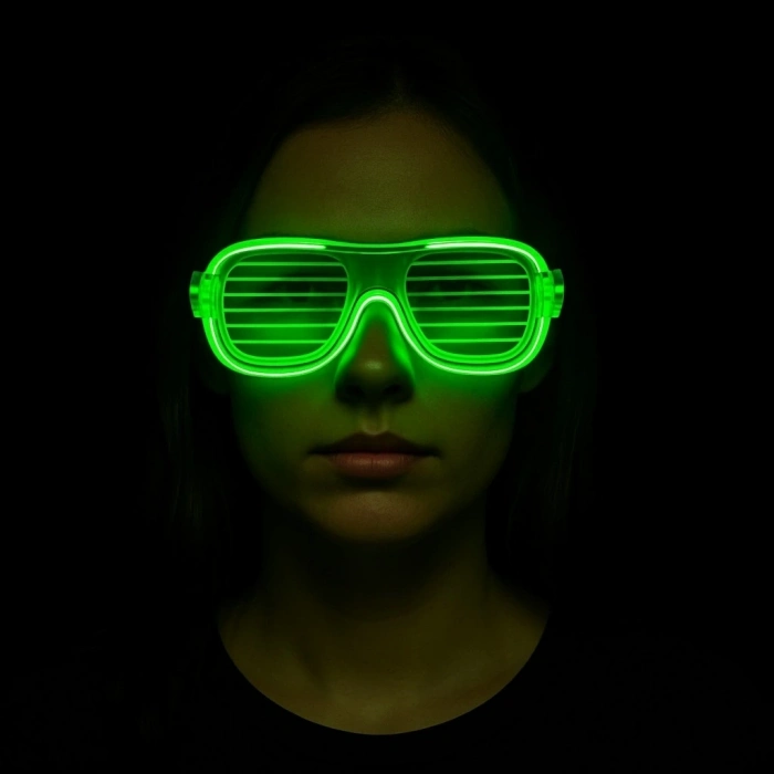 BFS Yeşil Led Işıklı Parti Gözlüğü – Neon Glow Şerit Gözlük 3 Modlu