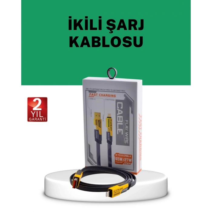 BFS Yüksek Hızlı 65W Güç Çıkışlı Çoklu Cihaz Uyumlu Şarj Kablosu