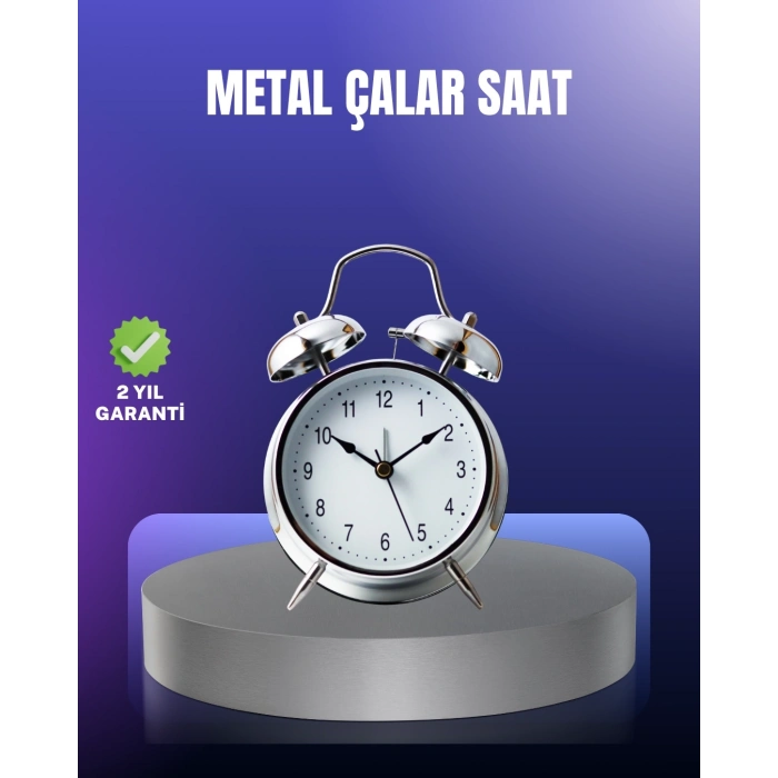 BFS Yuvarlak Gümüş Dekoratif Işıklı Masa Üstü Saat Alarmlı Sessiz Çalışma