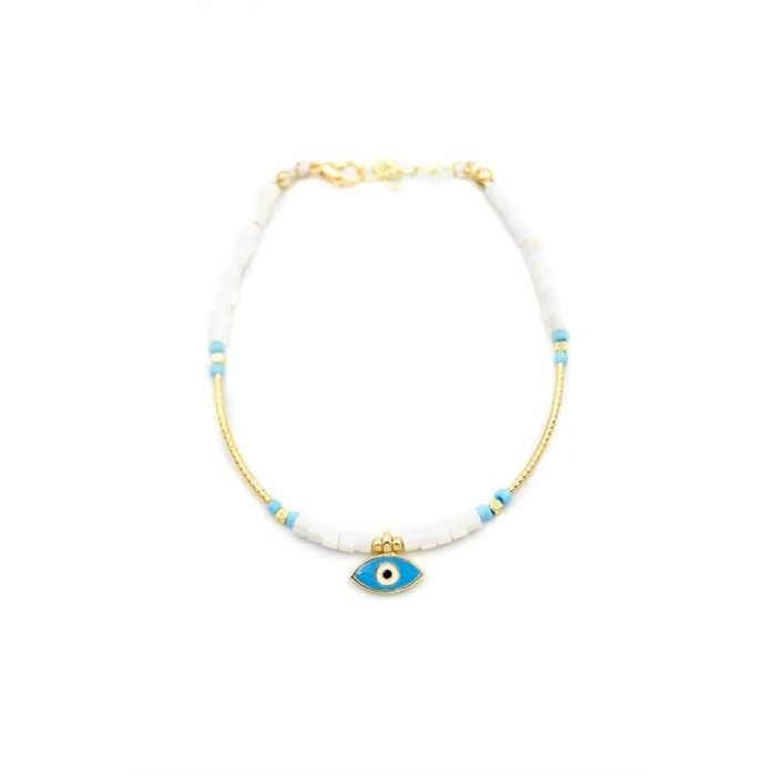 Boncuklu Göz Halhal - Beyaz