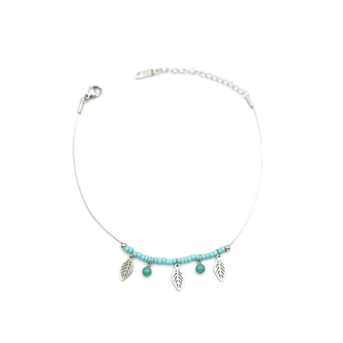 Boncuklu Yonca Halhal - Gümüş