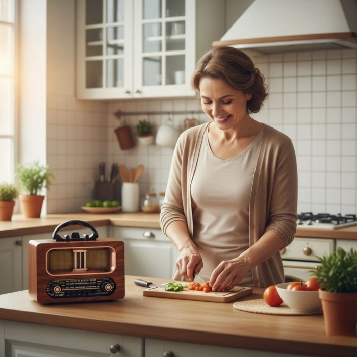 Büyük Boy Retro, Nostaljik, Ahşap Tasarım Bluetooth Hoparlörlü, Şarjlı, Taşınabilir FM/AM Destekli Radyo NS-6635