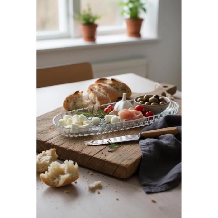 Cam Balık Sırtı Baton Sunum Tabağı 28 cm