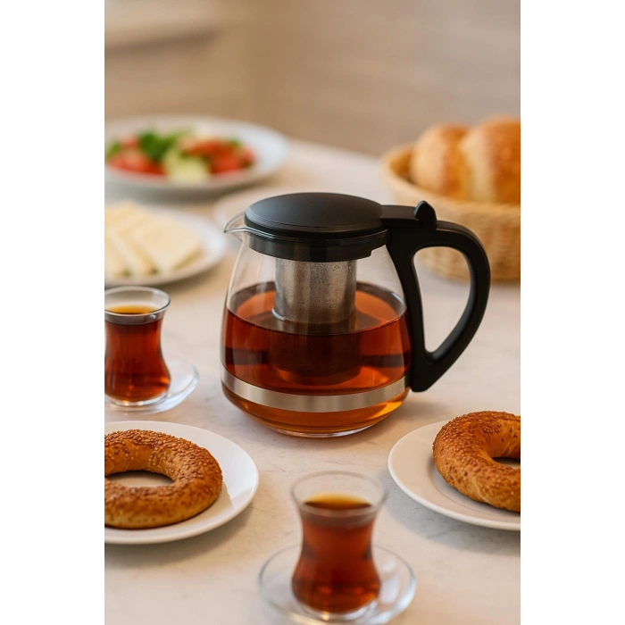 Cam Demlik 700 ml Siyah Kapaklı