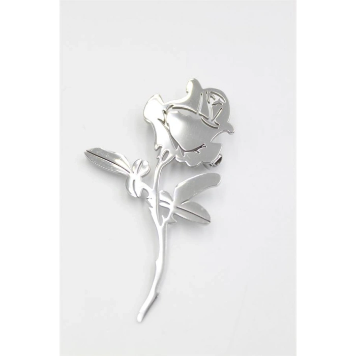 Çelik Gül Broş - Gümüş