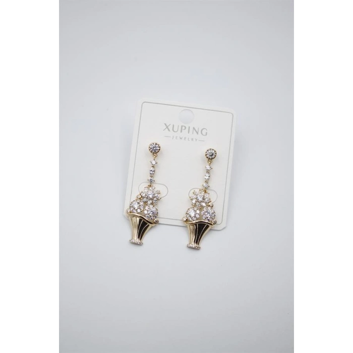 Çiçek Buketi Küpe - Altın