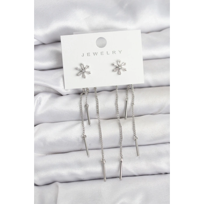 Çiçek Model Gümüş Pirinç Sallantılı Kadın Küpe