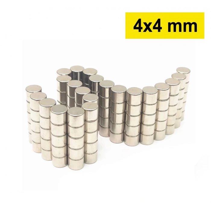 ÇOK SATAN 1 Adet 4x4 Mm Yuvarlak Neodyum Mıknatıs N35 Güçlü Magnet Nikel Kaplama