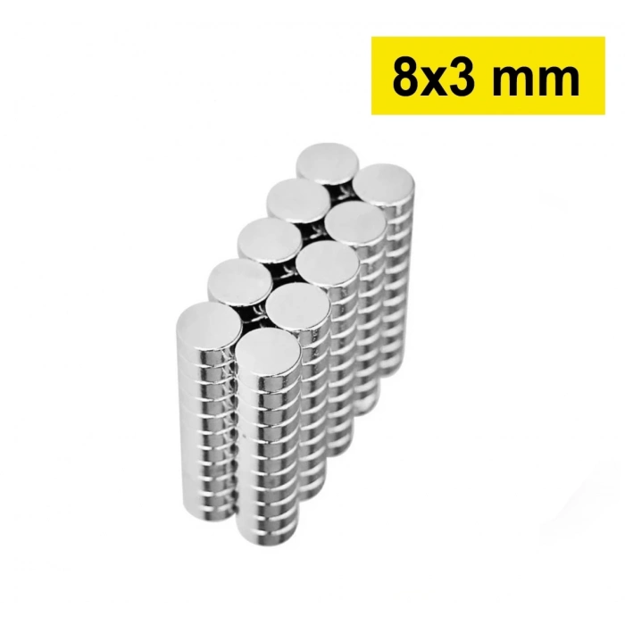 ÇOK SATAN 1 Adet 8x3mm Yuvarlak Neodyum Mıknatıs Güçlü Nikel Kaplamalı Kaliteli Dayanıklı Magnet