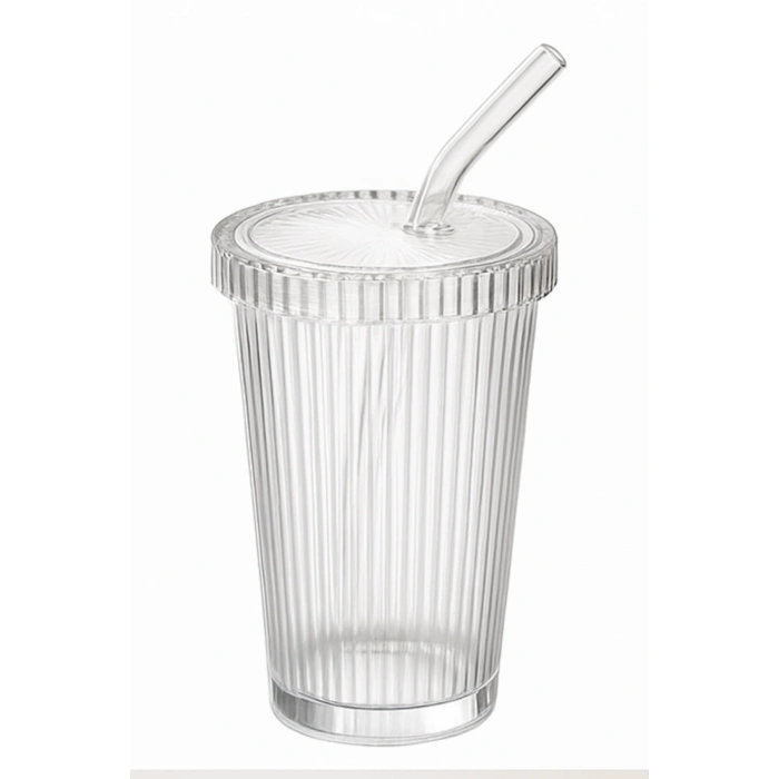 ÇOK SATAN 10 Adet Latte Kapaklı Pipetli Kristal Desen Fenomen Bardak Soğuk Kahve, Smoothie, İçecek Bardağı