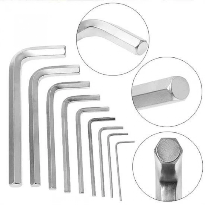 ÇOK SATAN 10 Parça Çelik Alyan Seti Kısa Düz Köşe Alyan Anahtar Takımı