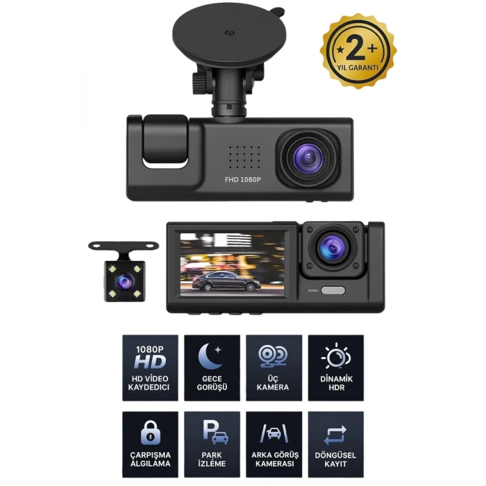 ÇOK SATAN 1080p Wifi Full Hd Araç Içi Kamera Arka Ön Iç Kayıt 3 Kamera Gece Görüşlü Gsensör Geniş Açı