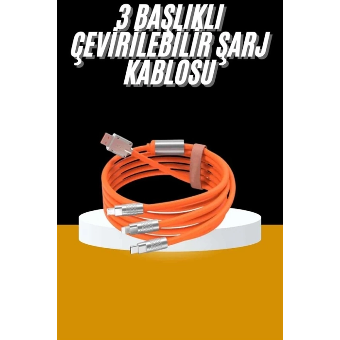 ÇOK SATAN 120W 3 İn 1 Uyumlu Silikon Şarj Kablosu Hızlı Şarj Kablosu