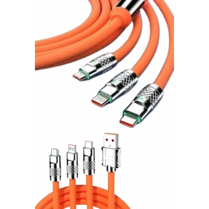 ÇOK SATAN 120W Silikon Metal Uçlu LED Işıklı 3 In1 Şarj Kablosu 1.2m