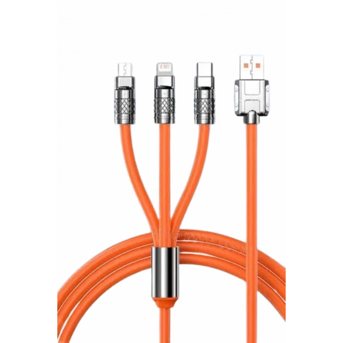 ÇOK SATAN 120W Silikon Metal Uçlu LED Işıklı 3 In1 Şarj Kablosu 1.2m