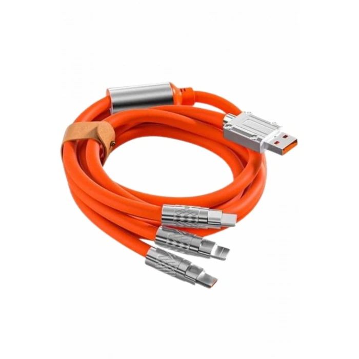 ÇOK SATAN 120W Silikon Metal Uçlu LED Işıklı 3 In1 Şarj Kablosu 1.2m