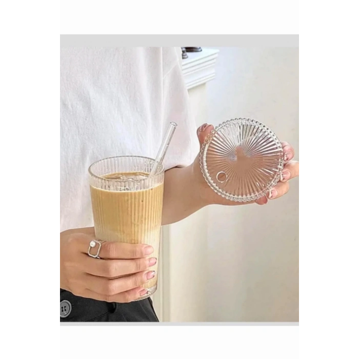 ÇOK SATAN 2 Adet Latte Bardağı Origami Stil Pipetli Kapaklı Bardak, Isıya Dayanıklı