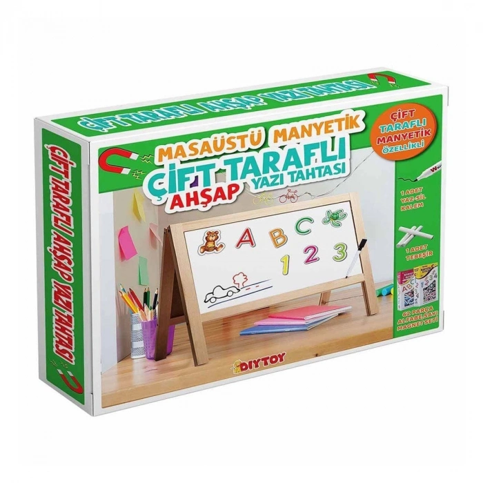 ÇOK SATAN 2243 Manyetik Çift Taraflı  Masaüstü Ahşap Yazı Tahtası -Dıytoy