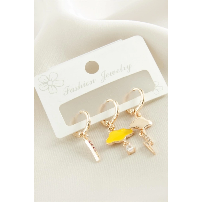 ÇOK SATAN 3 Adet Bulut Şimşek Zirkon Taşlı Küpe