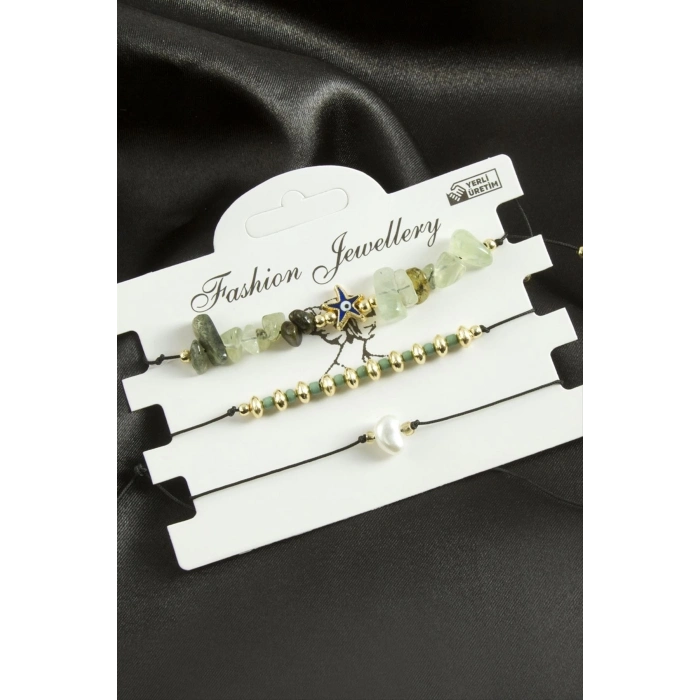 ÇOK SATAN 3 Adet Deniz Yıldız Mineli Kırık Doğaltaş Bileklik