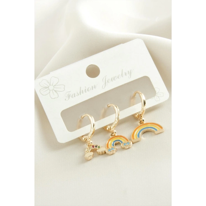 ÇOK SATAN 3 Adet Gökkuşağı Zirkon Taşlı Küpe