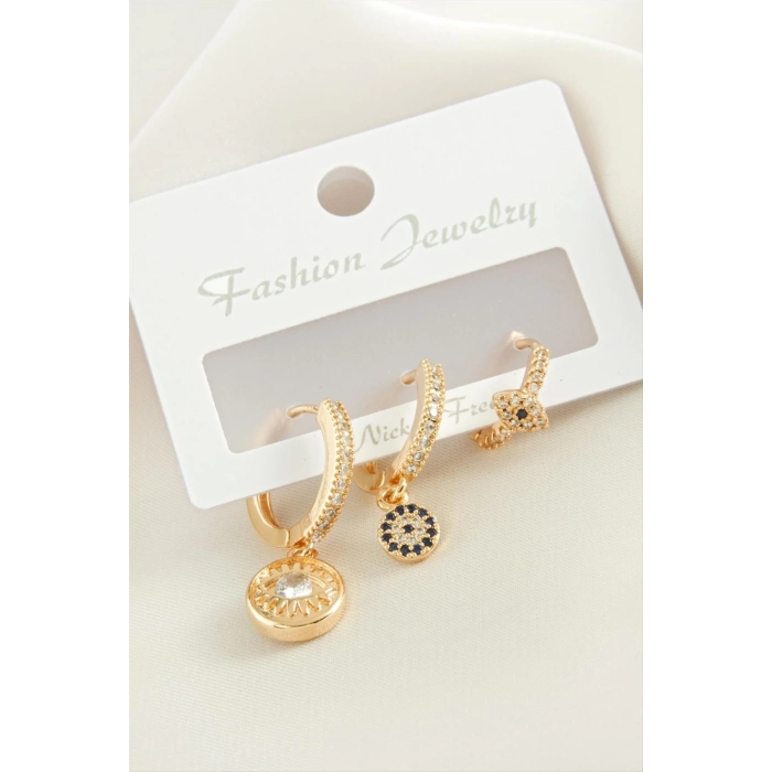 ÇOK SATAN 3 Adet Göz Zirkon Taşlı Küpe